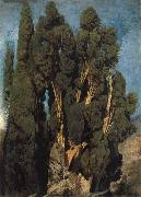 Oswald achenbach Cypresses in the Park at the Villa d-Este oil on canvas